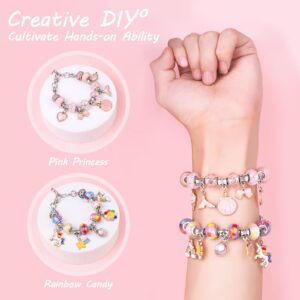 UFU Charm Bracelet Making Kit - Girls 120 Pcs DIY Beaded Jewelry Making Kit, Unicorn & Mermaid Gifts for Girls Toys Crafts for Teen Girls Ages 5 6 7 8-12, with a Portable Bracelet Organizer Box