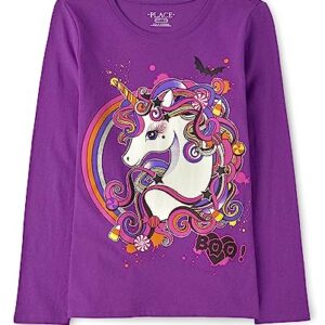 The Children's Place Girls' All Holidays Long Sleeve Graphic T-Shirts, Purple Unicorn, Large