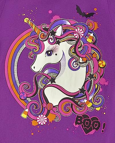 The Children's Place Girls' All Holidays Long Sleeve Graphic T-Shirts, Purple Unicorn, Large