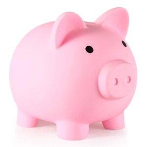 pjdrllc piggy bank, unbreakable plastic money bank, coin bank for girls and boys, medium size piggy banks, practical gifts for birthday, easter, baby shower (pink)