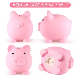 PJDRLLC Piggy Bank, Unbreakable Plastic Money Bank, Coin Bank for Girls and Boys, Medium Size Piggy Banks, Practical Gifts for Birthday, Easter, Baby Shower (Pink)