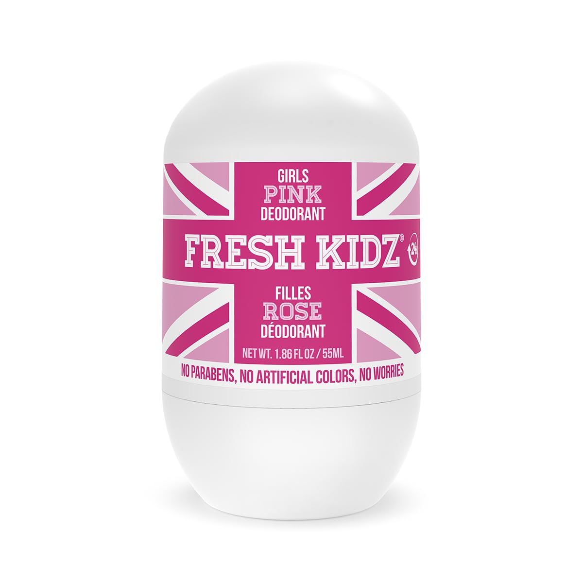 Fresh Kidz Pink Girls Roll On Deodorant - 1.86 fl oz Baking Soda and Aluminum Free 24 Hour Protection for Sensitive Skin