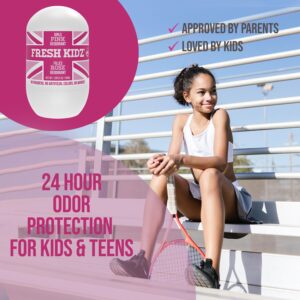 Fresh Kidz Pink Girls Roll On Deodorant - 1.86 fl oz Baking Soda and Aluminum Free 24 Hour Protection for Sensitive Skin