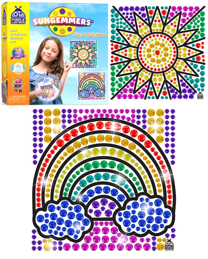 SUNGEMMERS Window Art Kit for Kids, Gem Art Suncatcher - Great 7 6 Year Old Girl Birthday Gift Ideas, & Gifts for 4 5 6 7 8 9 10 Year Old Girls & Boys - Fun Arts & Crafts for Kids Ages 6-8 8-12 4-6