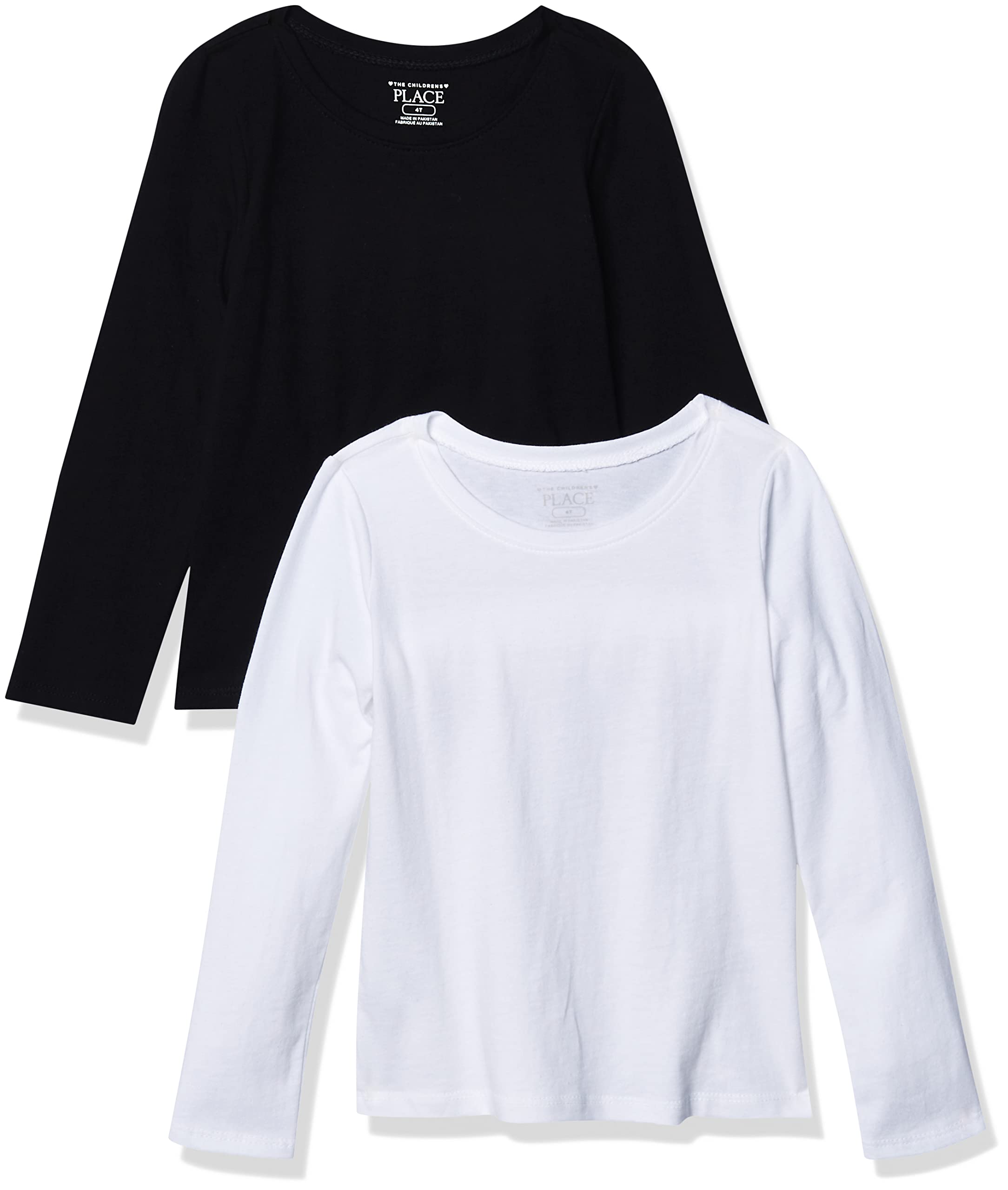 The Children's Place baby girls And Toddler Long Sleeve Basic Layering T-shirt T Shirt, Black/White 2 Pack, 4T US