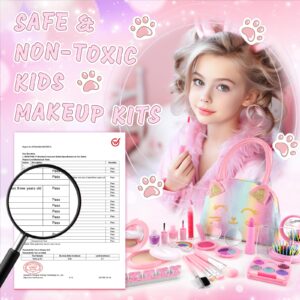 Kids Makeup Kit for Girl, Kids Washable Makeup Girls Toys, Girls Makeup Kit for Kids with Cute Cat Bag, Real Make up Set for Kid Little Girls Toddlers Princess Christmas Birthday Gifts Age 3-6-8-10-12