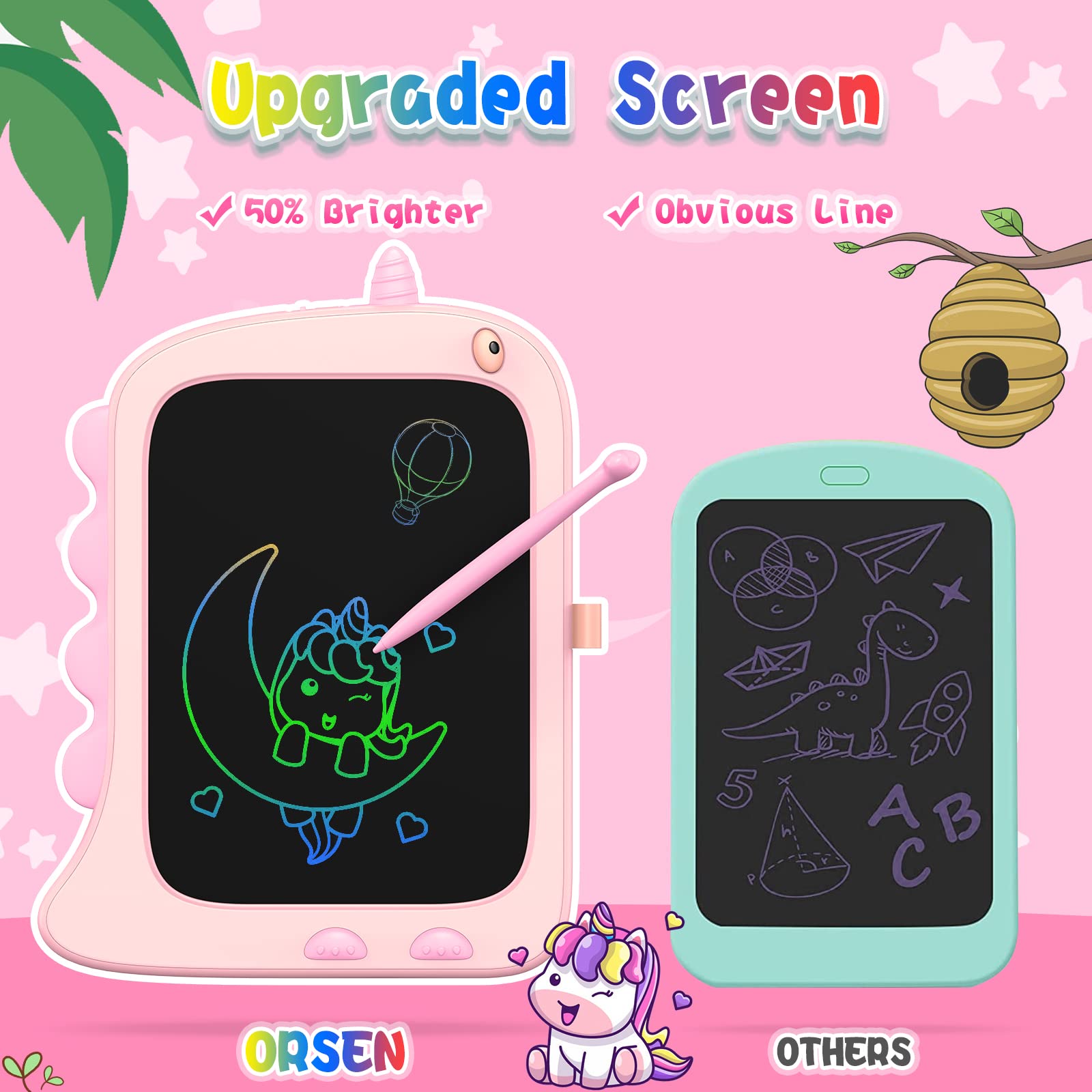 ORSEN 8.5 Inch LCD Doodle Board Tablet for Girls - Unicorn Drawing Pad for Kids 2-7 Years Old - Travel Toy Birthday Gift