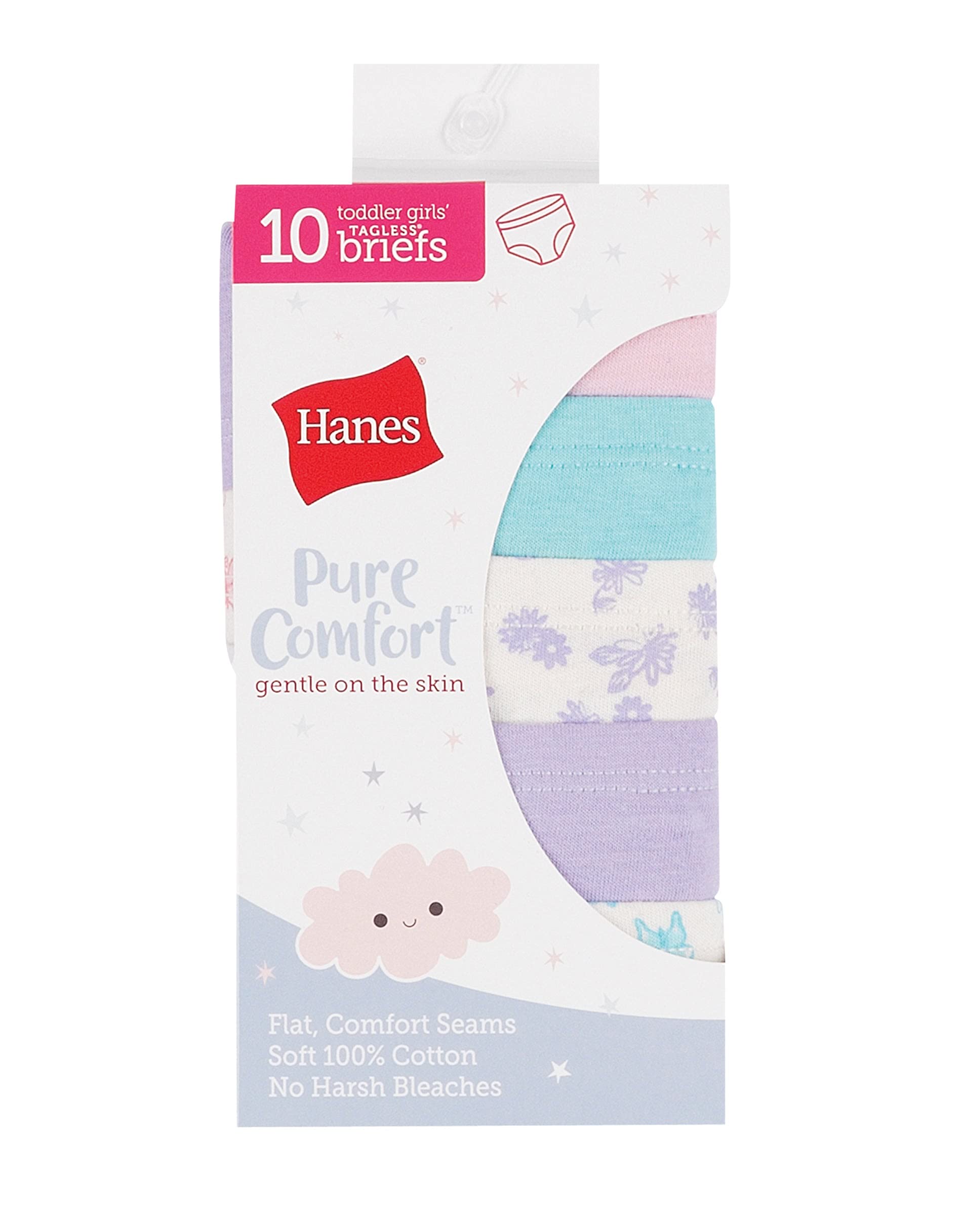 Hanes baby girls Toddler 10-pack Pure Comfort Underwear, Available in and Hipster Briefs, Brief Assorted - 10 Pack, 2 3 US