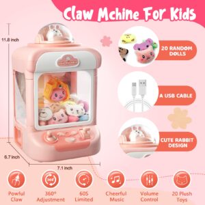 Claw Machine for Kids,Mini Vending Machines Candy Grabber Prize Dispenser Toys for Girls,Electronic Arcade Claw Game Machine for Party Birthday with Lights Sound & 20 Plush Toys