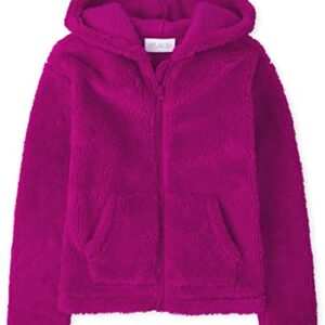 The Children's Place Girls' Long Sleeve Sherpa Zip-up Hoodie, Aurora Pink Single, Large