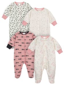 onesies brand baby girls' 4-pack sleep 'n play footies multi pack, bunny pink, 0-3 months