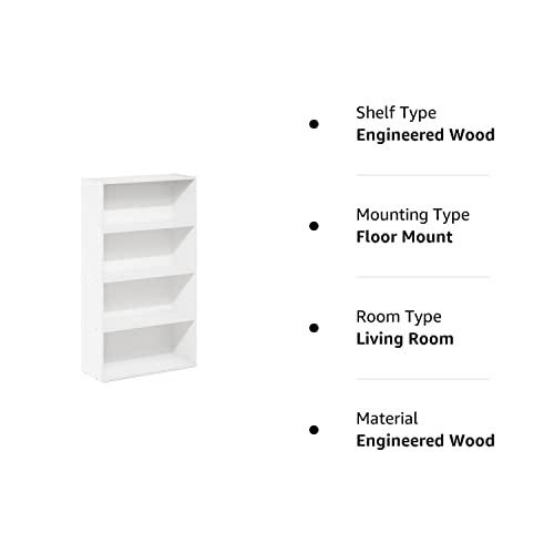 Furinno Pasir 4-Tier Bookcase/Bookshelf/Storage Shelves, White