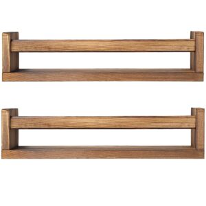 DUICIRX Nursery Room Shelves Set of 2, Wood Floating Book Shelves for Kids Room, Baby Book Shelf for Nursery, Kitchen Spice Rack (Dark brown- 2 Pack)