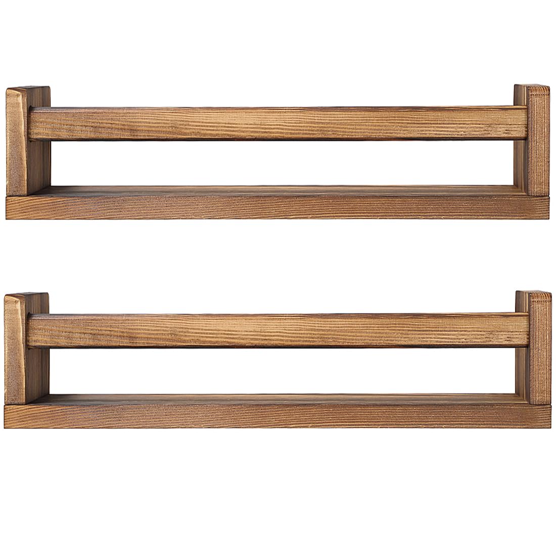 DUICIRX Nursery Room Shelves Set of 2, Wood Floating Book Shelves for Kids Room, Baby Book Shelf for Nursery, Kitchen Spice Rack (Dark brown- 2 Pack)