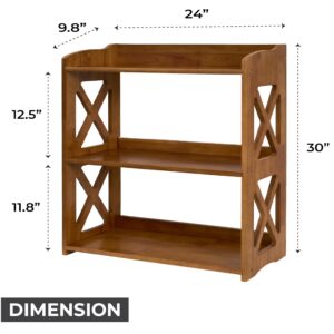 YCICI Bookcase by Natural Wood, 3 Tier Bookshelf, Small Book Shelves Freestanding Display Storage Shelves. Open Bookshelf for Bedroom, Living Room and Office (Brown, 3 Tier)