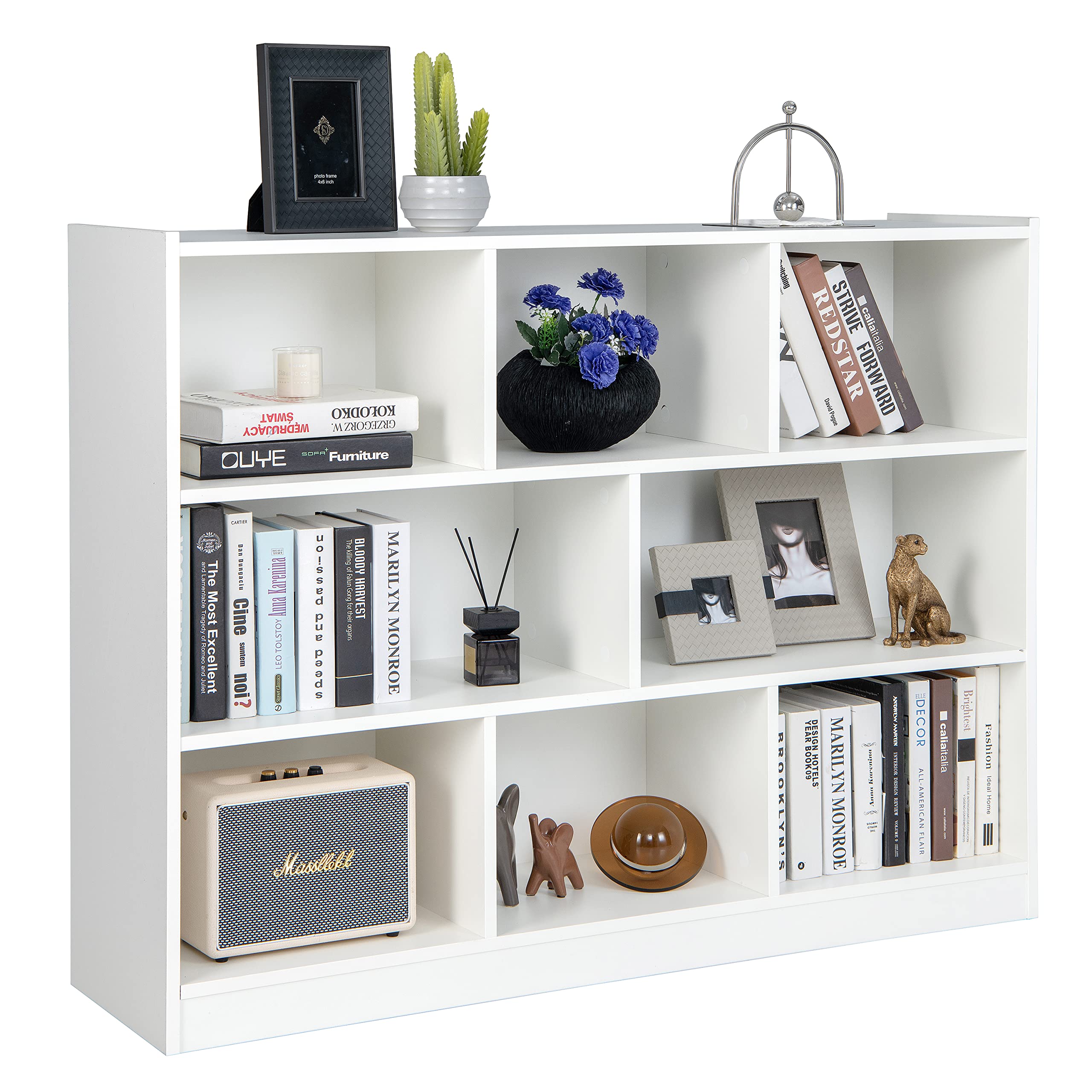 Tangkula 8-Cube Bookcase, Wood 3 Tier Open Storage Bookshelf, Modern Multipurpose Display Cabinet for Living Room, Study, Reading Nook, 48 x 12.5 x 36.5 Inch, White