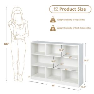 Tangkula 8-Cube Bookcase, Wood 3 Tier Open Storage Bookshelf, Modern Multipurpose Display Cabinet for Living Room, Study, Reading Nook, 48 x 12.5 x 36.5 Inch, White