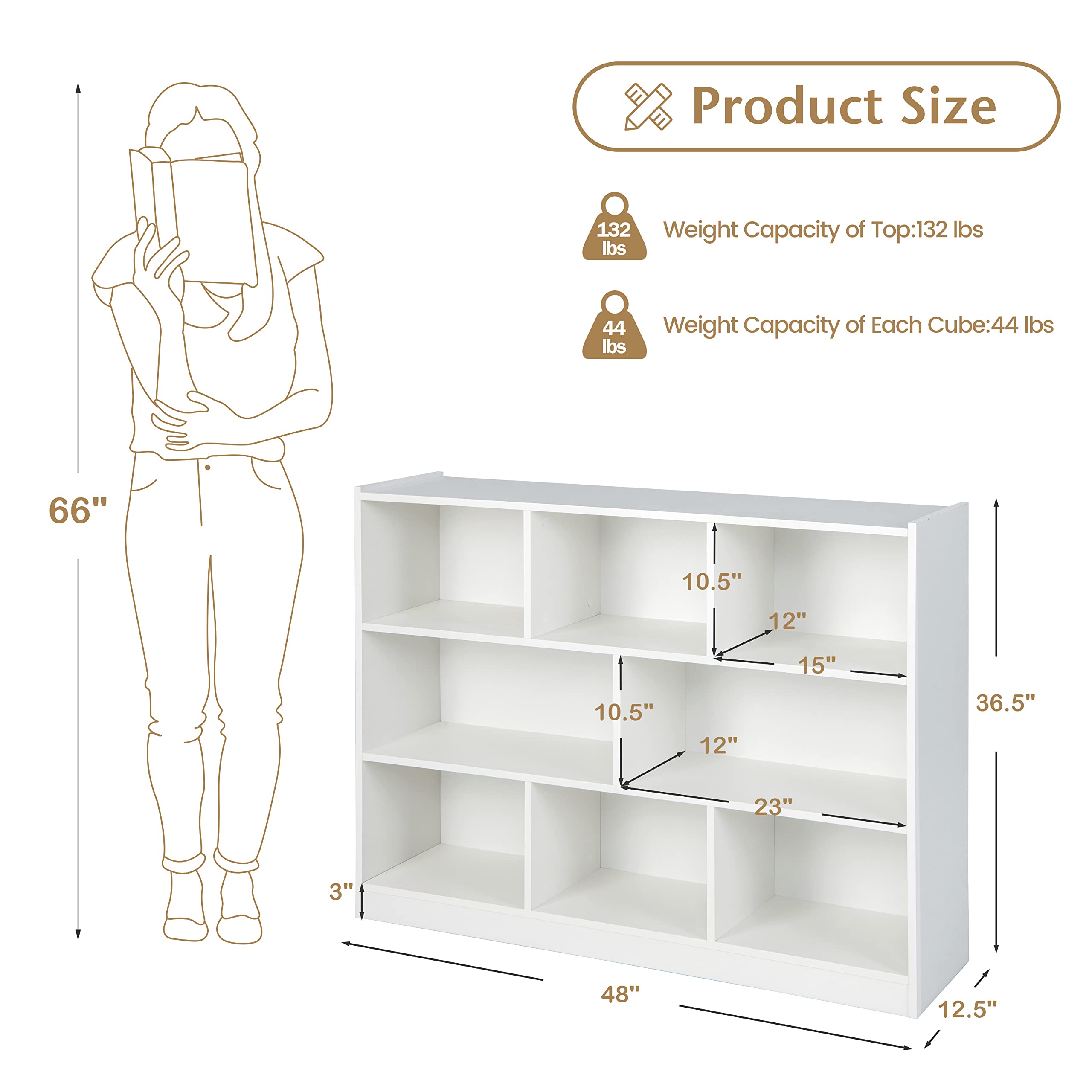 Tangkula 8-Cube Bookcase, Wood 3 Tier Open Storage Bookshelf, Modern Multipurpose Display Cabinet for Living Room, Study, Reading Nook, 48 x 12.5 x 36.5 Inch, White