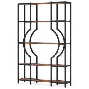 Tribesigns 5-Tier Bookshelf and Bookcase, Vintage Tall Bookcase with 12 Open Display Shelves, Wooden Book Shelving Unit with Metal Frame for Home Office, Living Room, Bedroom