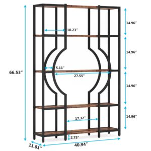 Tribesigns 5-Tier Bookshelf and Bookcase, Vintage Tall Bookcase with 12 Open Display Shelves, Wooden Book Shelving Unit with Metal Frame for Home Office, Living Room, Bedroom