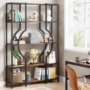 Tribesigns 5-Tier Bookshelf and Bookcase, Vintage Tall Bookcase with 12 Open Display Shelves, Wooden Book Shelving Unit with Metal Frame for Home Office, Living Room, Bedroom