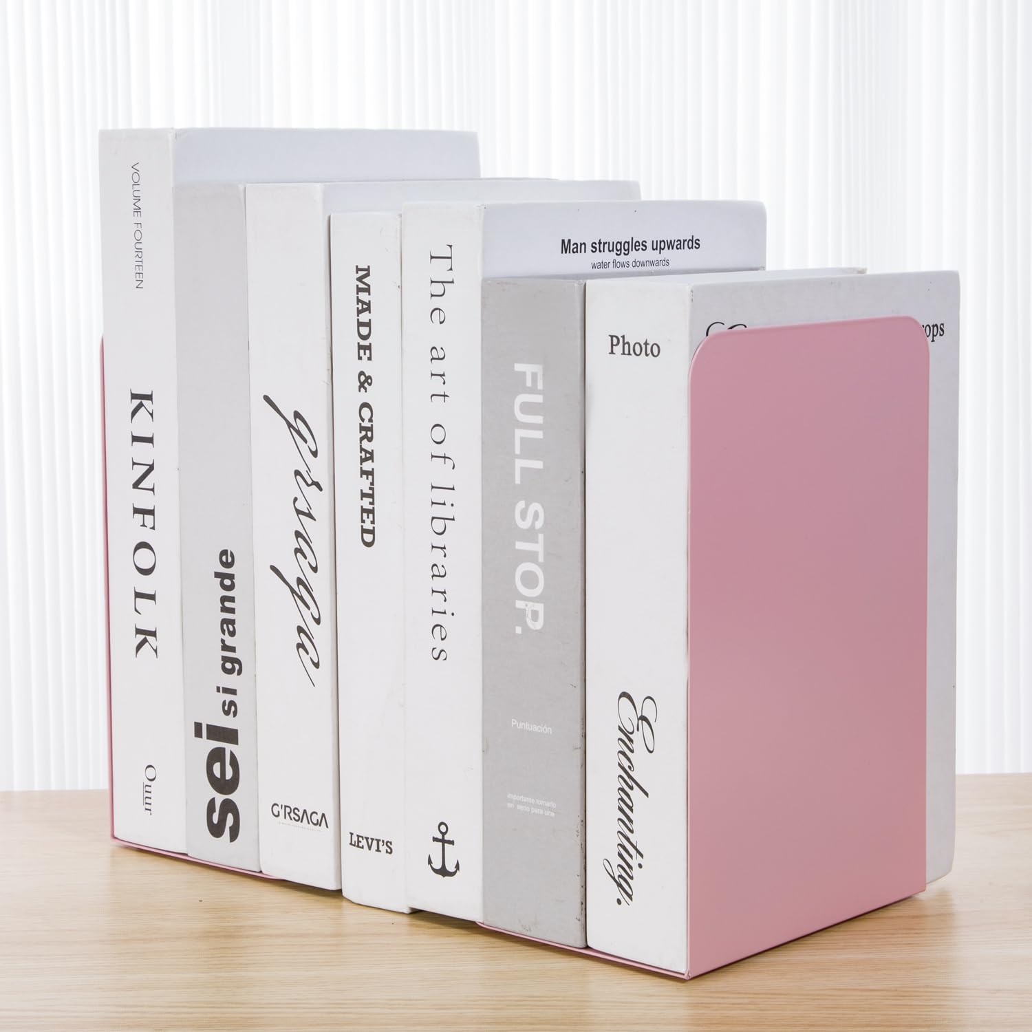 Metal Book Ends Book Ends Decorative Bookends Book Ends for Shelves Book Holder (Pink)