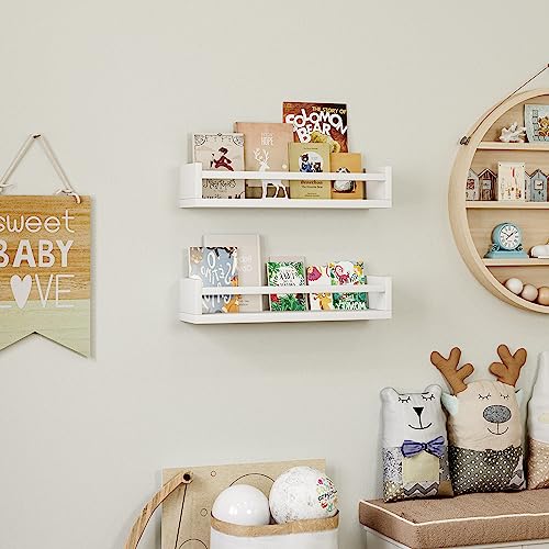 Onlysky Set of 4 Wall-Mounted Kid's Bookshelf - White Floating Nursery Book Shelves - Durable Wood Construction - Ideal for Nursery Decor, Kids Room, Toy Storage