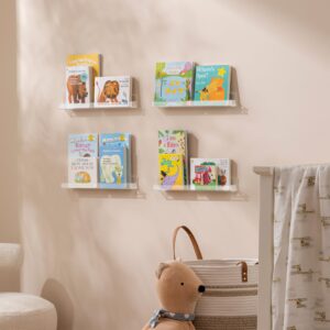 HBlife Clear Acrylic 15 Inch Floating Bookshelf for Kids Room Invisible Wall Mounted Hanging Book Display Shelves Modern Picture Ledge Display Storage Organizer, 6 Pcs