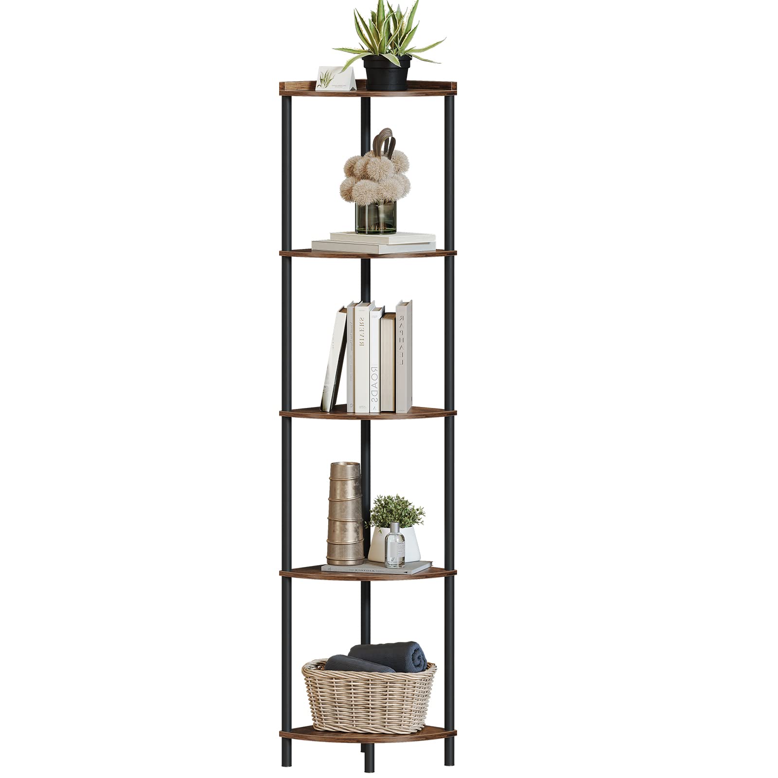 SUNMORY 5 Tier Corner Shelf Stand,Industrial 65" Corner Shelves Display Shelf for Living Room Decor,Wall Corner Bookshelf Multi Unit Organizer,Tall Shelf Plant Stand for Bedroom,Bathroom,Small Space