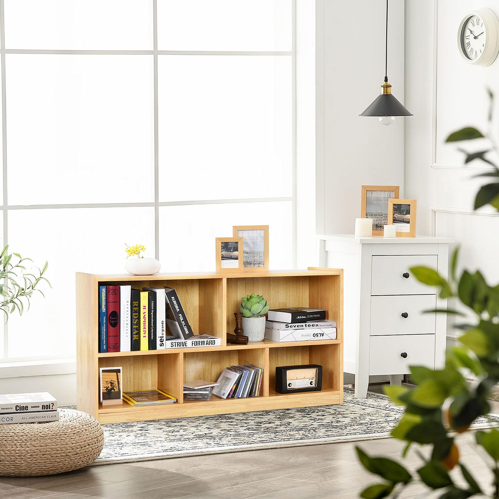 Tangkula 5 Cube Bookcase, 2 Tier Wooden Storage Open Bookshelf, Multipurpose Display Storage Cabinet for Living Room, Bedroom, Hallway, Kid's Playroom, Reading Nook (Yellow)