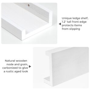 Fun Memories White Picture Ledge Shelves Set of 4, Wooden Kids Nursery Bookshelf 16 Inch, Floating Picture Shelves for Wall with Lip, Solid Wood Photo Ledge Shelves for Bedroom, Living Room, Office