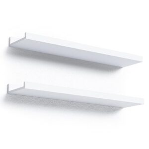 Boswillon 24 Inches Long Floating Shelves Wall Mounted, 2 Set Modern White Wall Shelf for Bedroom, Nursery Book Shelf with Lip, Picture Ledge Shelf for Wall Decor Living Room Bathroom Kitchen - White