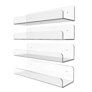 BTSD-home 4 Pack 15" Clear Acrylic Shelves Display Ledge for Wall Storage, Acrylic Floating Shelves Wall Mounted for Kids Bookshelf, Bedroom, Living Room, Bathroom, Kitchen.