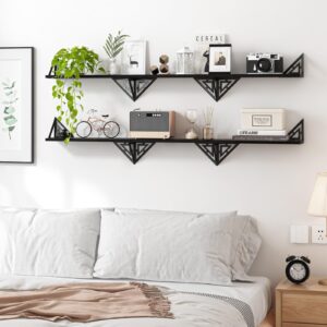 Fixwal 6 Pack Floating Shelves, Book Shelves for Wall Decor, Rustic Farmhouse Wood Wall Bookshelves, Wall Shelves for Bedroom, Living Room, Kitchen, Bathroom, Office and Plants (Black)