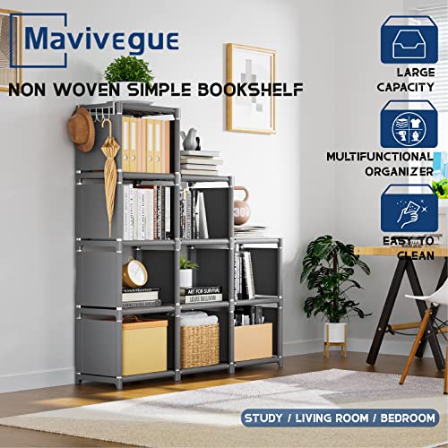 Mavivegue Book Shelf, 12 Cube Storage Organizer, DIY Bookcase, Metal Cube Bookshelf,Tall Book case for Bedroom, Living Room,Office,Closet Storage Organizer, Grey Cubicle Storage Rack