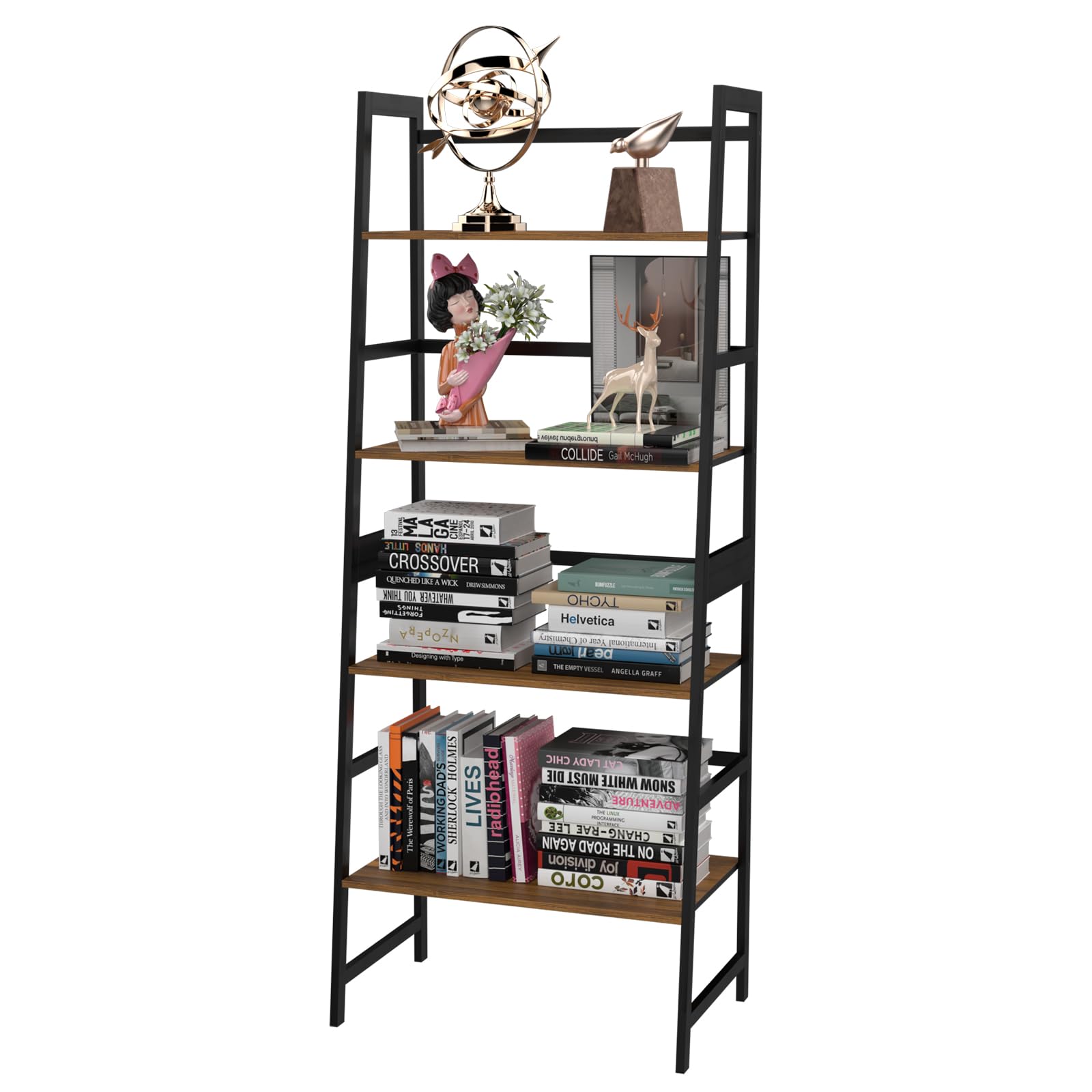 WTZ Bookshelf Book Shelf, Bookcase Storage Shelves Book case, Ladder Shelf for Bedroom, Living Room, Office MC-801(Brown)