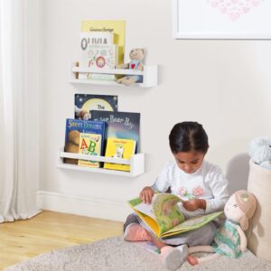 TUEGEGNS Nursery Book Shelves Set of 2,Floating Wall Bookshelves for Kids,Nursery Shelves for Bookshelf Wall,Kids Bookshelf(set of 2 white)