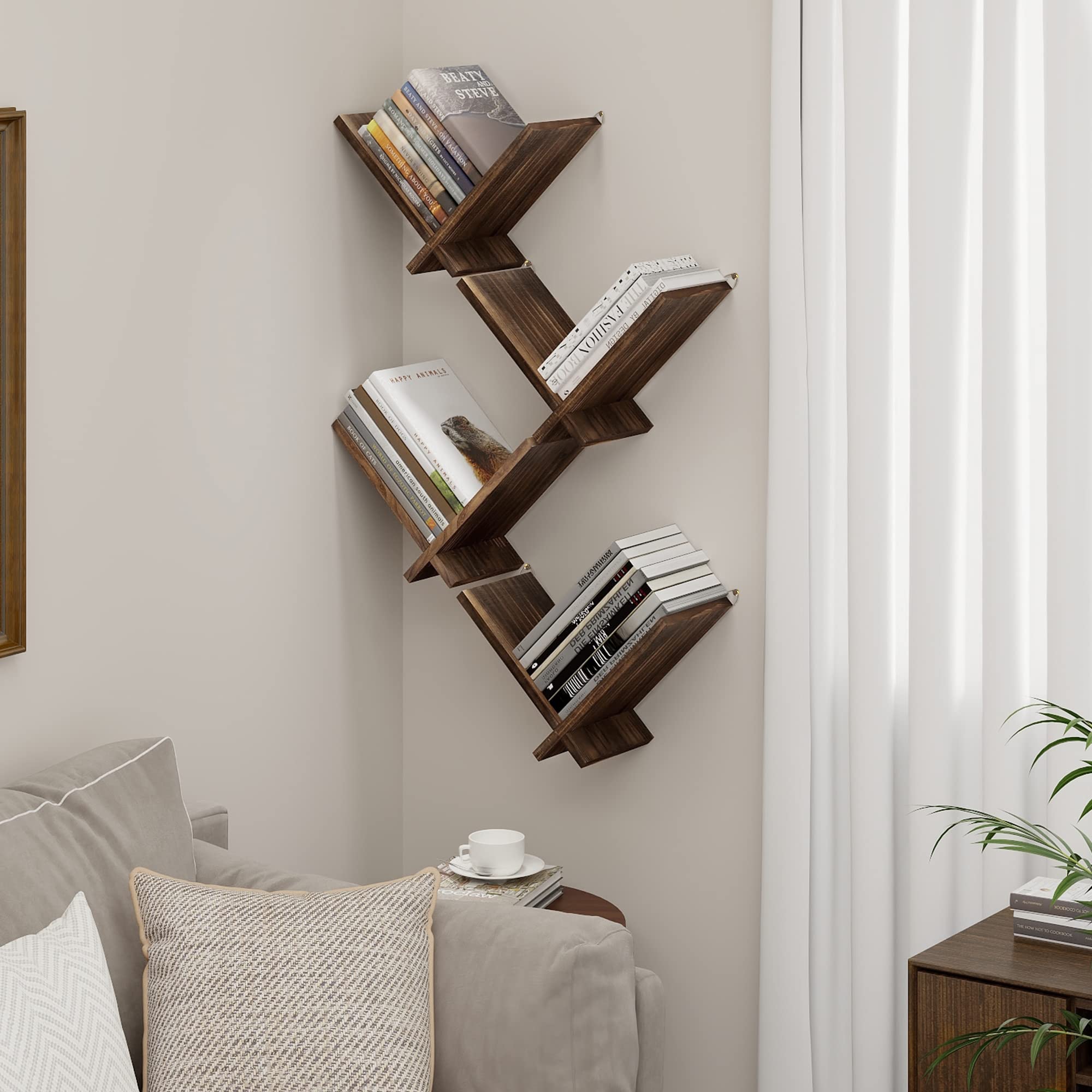 Afuly Bookshelf for Wall, THICKENED Solid Wood Desktop Book Shelves for Small Spaces, Hanging Wall Mounted Shelves Book Storage Organizer, Floating Bookshelf for Office Living Room Bedroom