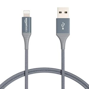 amazon basics usb-a to lightning charger cable, nylon braided cord, mfi certified for apple iphone 14 13 12 11 x xs pro, pro max, plus, ipad, 10,000 bend lifespan, 3 foot, dark gray