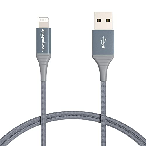 Amazon Basics USB-A to Lightning Charger Cable, Nylon Braided Cord, MFi Certified for Apple iPhone 14 13 12 11 X Xs Pro, Pro Max, Plus, iPad, 10,000 Bend Lifespan, 3 Foot, Dark Gray