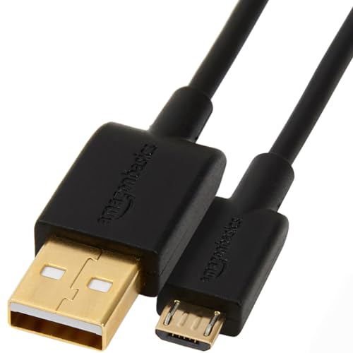 Amazon Basics USB-A to Micro USB Fast Charging Cable, 480Mbps Transfer Speed with Gold-Plated Plugs, USB 2.0, 10 Foot, Black