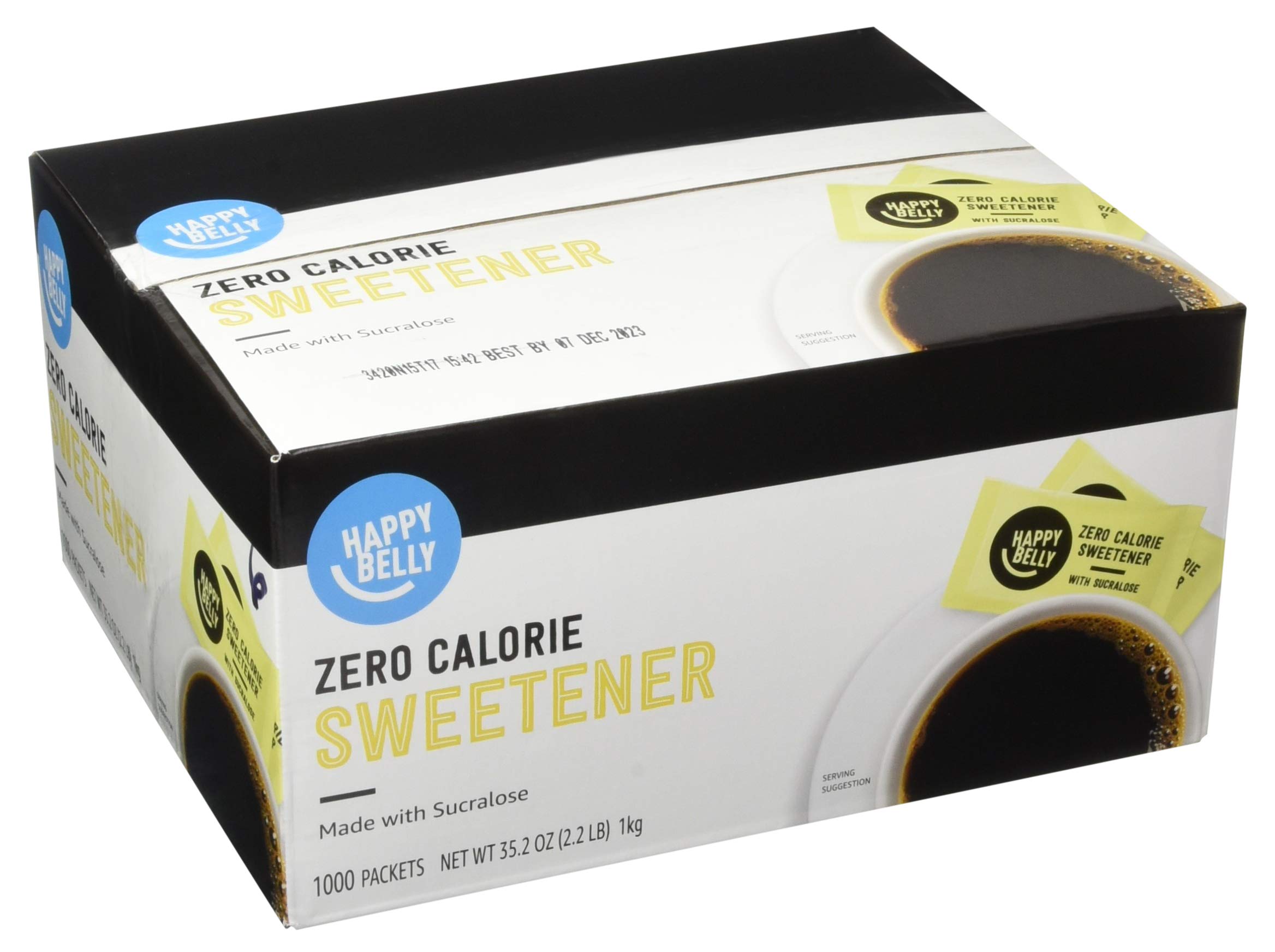 Amazon Brand - Happy Belly Zero Calorie Yellow Sucralose Sweetener Powder Packet, 1000 count (Previously Sugarly Sweet), 2.2 pound (Pack of 1)