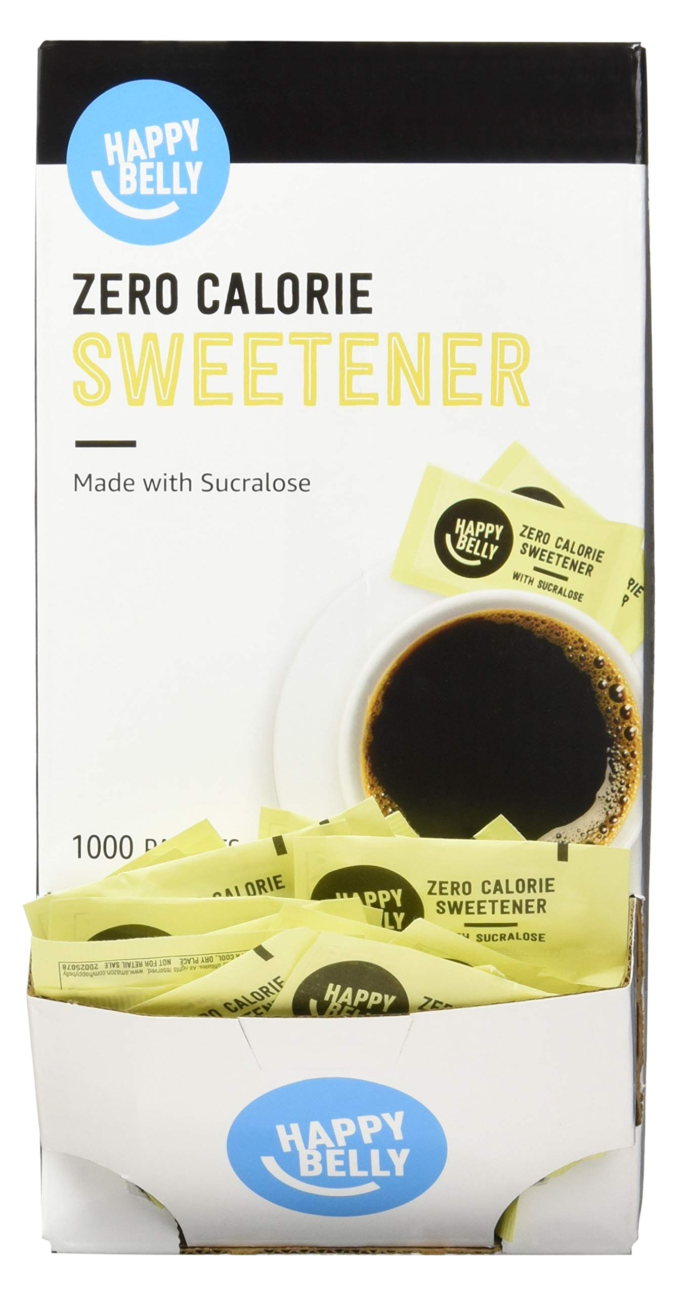 Amazon Brand - Happy Belly Zero Calorie Yellow Sucralose Sweetener Powder Packet, 1000 count (Previously Sugarly Sweet), 2.2 pound (Pack of 1)