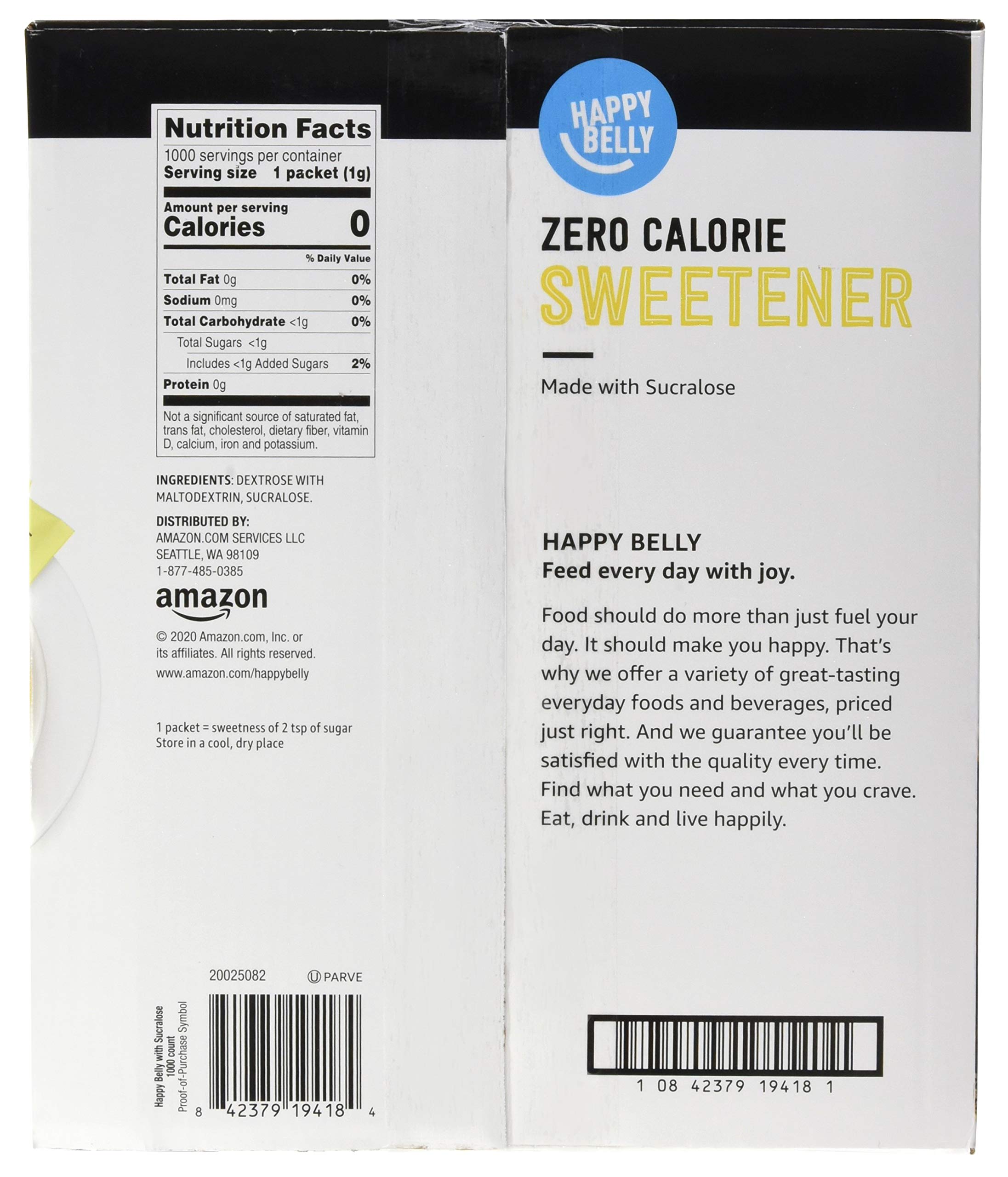 Amazon Brand - Happy Belly Zero Calorie Yellow Sucralose Sweetener Powder Packet, 1000 count (Previously Sugarly Sweet), 2.2 pound (Pack of 1)