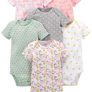 Simple Joys by Carter's Baby Girls' Short-Sleeve Bodysuit, Pack of 6, Multicolor/Dinosaur/Floral/Forest Animals/Fruit/Hearts, 0-3 Months