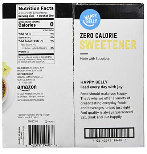 Amazon Brand - Happy Belly Zero Calorie Yellow Sucralose Sweetener Powder, 400 Packets, 14.1 ounce (Pack of 1)