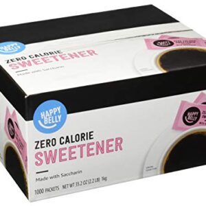 Amazon Brand - Happy Belly Zero Calorie Pink Saccharin Sweetener, Powder, Packet, 35.2 ounce (Pack of 1), (Previously Sugarly Sweet), 1000 Count