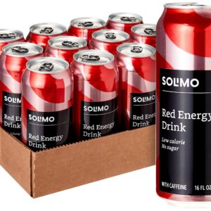 Amazon Brand - Solimo Red Energy Drink, Sugar Free, 16 fl oz (Pack of 12)