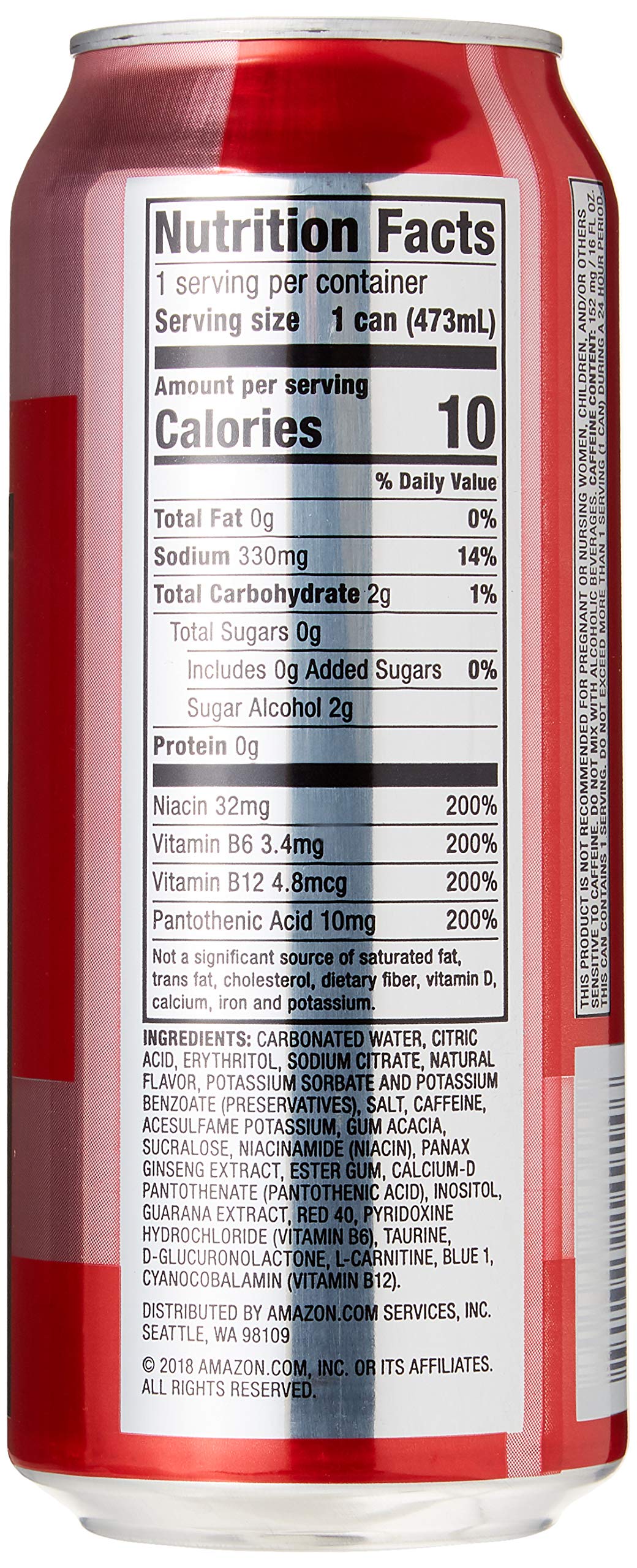 Amazon Brand - Solimo Red Energy Drink, Sugar Free, 16 fl oz (Pack of 12)