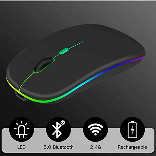 UrbanX 2.4GHz & Bluetooth Mouse Rechargeable Wireless Mouse for Amazon Fire HD 10/ Plus/Max 11 & All Kindle Devices Wireless Mouse for Laptop/PC/Mac/iPad pro/Tablet/Android -RGB LED Onyx Black